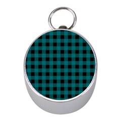 Teal Black Buffalo Plaid Mini Silver Compasses by SpinnyChairDesigns