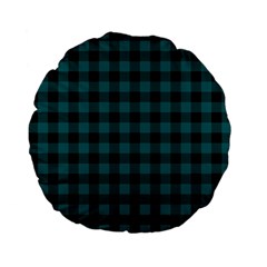 Teal Black Buffalo Plaid Standard 15  Premium Flano Round Cushions by SpinnyChairDesigns