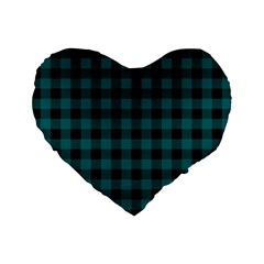 Teal Black Buffalo Plaid Standard 16  Premium Flano Heart Shape Cushions by SpinnyChairDesigns