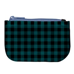 Teal Black Buffalo Plaid Large Coin Purse by SpinnyChairDesigns