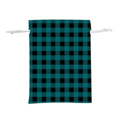 Teal Black Buffalo Plaid Lightweight Drawstring Pouch (l) by SpinnyChairDesigns