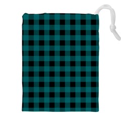 Teal Black Buffalo Plaid Drawstring Pouch (5xl) by SpinnyChairDesigns