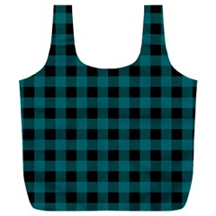 Teal Black Buffalo Plaid Full Print Recycle Bag (xxxl)