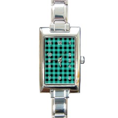 Turquoise Black Buffalo Plaid Rectangle Italian Charm Watch by SpinnyChairDesigns