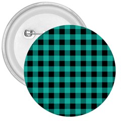 Turquoise Black Buffalo Plaid 3  Buttons by SpinnyChairDesigns