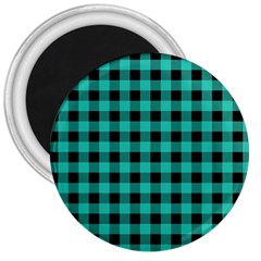 Turquoise Black Buffalo Plaid 3  Magnets by SpinnyChairDesigns