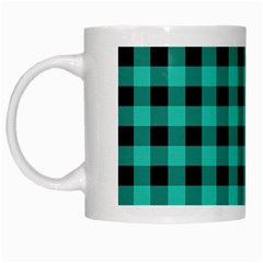 Turquoise Black Buffalo Plaid White Mugs by SpinnyChairDesigns