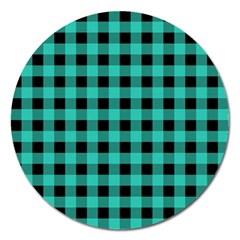 Turquoise Black Buffalo Plaid Magnet 5  (round) by SpinnyChairDesigns