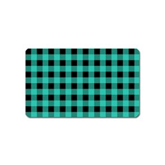 Turquoise Black Buffalo Plaid Magnet (name Card) by SpinnyChairDesigns