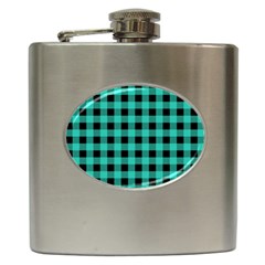 Turquoise Black Buffalo Plaid Hip Flask (6 Oz) by SpinnyChairDesigns