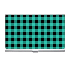 Turquoise Black Buffalo Plaid Business Card Holder by SpinnyChairDesigns