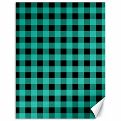 Turquoise Black Buffalo Plaid Canvas 12  X 16  by SpinnyChairDesigns