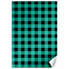 Turquoise Black Buffalo Plaid Canvas 12  X 18  by SpinnyChairDesigns