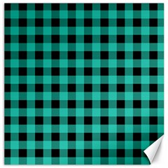 Turquoise Black Buffalo Plaid Canvas 20  X 20  by SpinnyChairDesigns