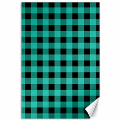 Turquoise Black Buffalo Plaid Canvas 24  X 36  by SpinnyChairDesigns