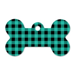 Turquoise Black Buffalo Plaid Dog Tag Bone (one Side) by SpinnyChairDesigns