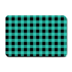 Turquoise Black Buffalo Plaid Small Doormat  by SpinnyChairDesigns