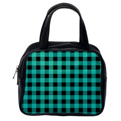 Turquoise Black Buffalo Plaid Classic Handbag (one Side) by SpinnyChairDesigns