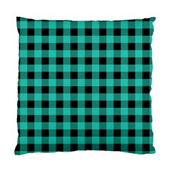 Turquoise Black Buffalo Plaid Standard Cushion Case (one Side) by SpinnyChairDesigns