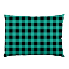 Turquoise Black Buffalo Plaid Pillow Case by SpinnyChairDesigns