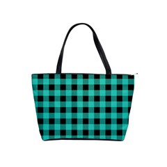 Turquoise Black Buffalo Plaid Classic Shoulder Handbag by SpinnyChairDesigns