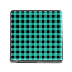 Turquoise Black Buffalo Plaid Memory Card Reader (square 5 Slot) by SpinnyChairDesigns