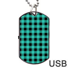 Turquoise Black Buffalo Plaid Dog Tag Usb Flash (two Sides) by SpinnyChairDesigns