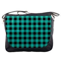 Turquoise Black Buffalo Plaid Messenger Bag by SpinnyChairDesigns