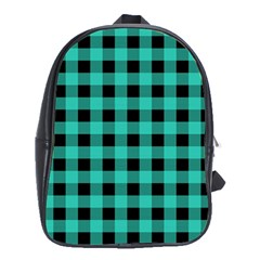 Turquoise Black Buffalo Plaid School Bag (xl) by SpinnyChairDesigns