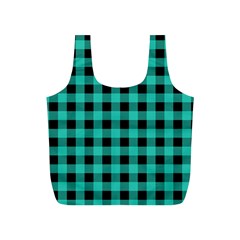 Turquoise Black Buffalo Plaid Full Print Recycle Bag (s) by SpinnyChairDesigns