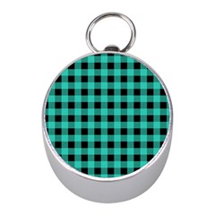 Turquoise Black Buffalo Plaid Mini Silver Compasses by SpinnyChairDesigns