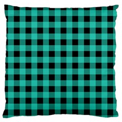 Turquoise Black Buffalo Plaid Standard Flano Cushion Case (two Sides) by SpinnyChairDesigns