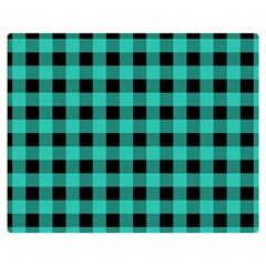 Turquoise Black Buffalo Plaid Double Sided Flano Blanket (medium)  by SpinnyChairDesigns