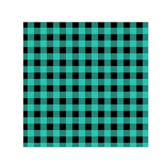 Turquoise Black Buffalo Plaid Small Satin Scarf (square) by SpinnyChairDesigns