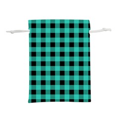 Turquoise Black Buffalo Plaid Lightweight Drawstring Pouch (m) by SpinnyChairDesigns