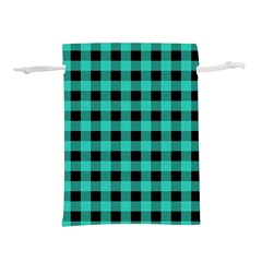 Turquoise Black Buffalo Plaid Lightweight Drawstring Pouch (l) by SpinnyChairDesigns