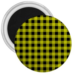 Yellow Black Buffalo Plaid 3  Magnets by SpinnyChairDesigns