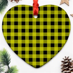 Yellow Black Buffalo Plaid Ornament (Heart)