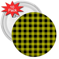 Yellow Black Buffalo Plaid 3  Buttons (10 Pack)  by SpinnyChairDesigns