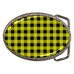 Yellow Black Buffalo Plaid Belt Buckles by SpinnyChairDesigns