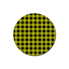 Yellow Black Buffalo Plaid Rubber Coaster (Round) 