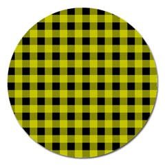 Yellow Black Buffalo Plaid Magnet 5  (round) by SpinnyChairDesigns