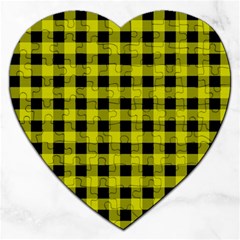 Yellow Black Buffalo Plaid Jigsaw Puzzle (Heart)