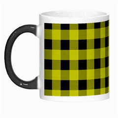 Yellow Black Buffalo Plaid Morph Mugs by SpinnyChairDesigns