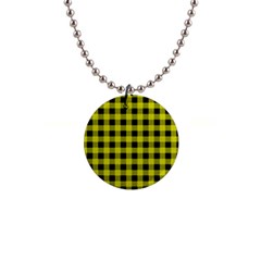 Yellow Black Buffalo Plaid 1  Button Necklace by SpinnyChairDesigns