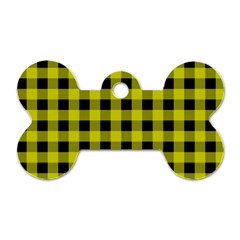 Yellow Black Buffalo Plaid Dog Tag Bone (One Side)