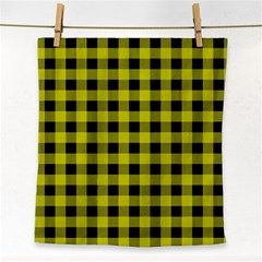 Yellow Black Buffalo Plaid Face Towel by SpinnyChairDesigns