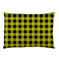 Yellow Black Buffalo Plaid Pillow Case by SpinnyChairDesigns