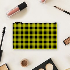 Yellow Black Buffalo Plaid Cosmetic Bag (Small)