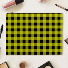 Yellow Black Buffalo Plaid Cosmetic Bag (XL)